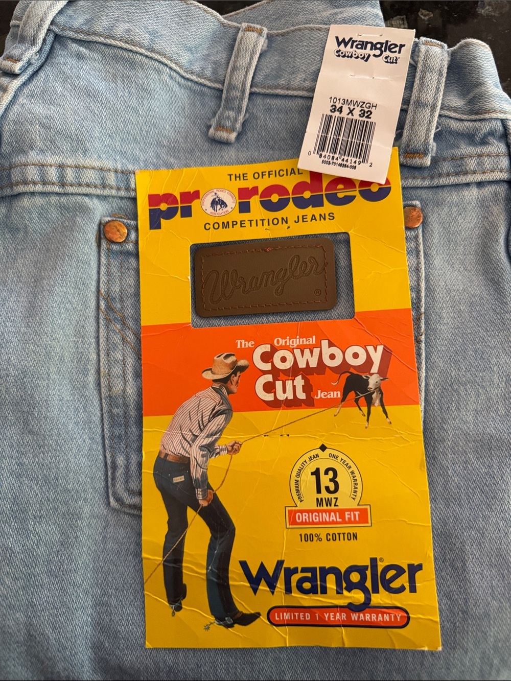 NWT Wrangler Cowboy Cut Original Fit Jeans 34x32 light Blue Denim 13MWZ proRodeo